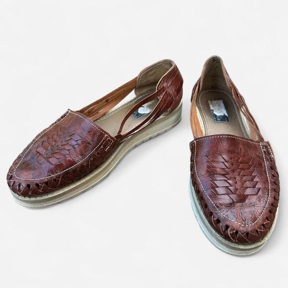 Handmade Mexican Leather Huarache Flats – Boho Slip-On Sandals – 8.5 - Picture 1 of 6
